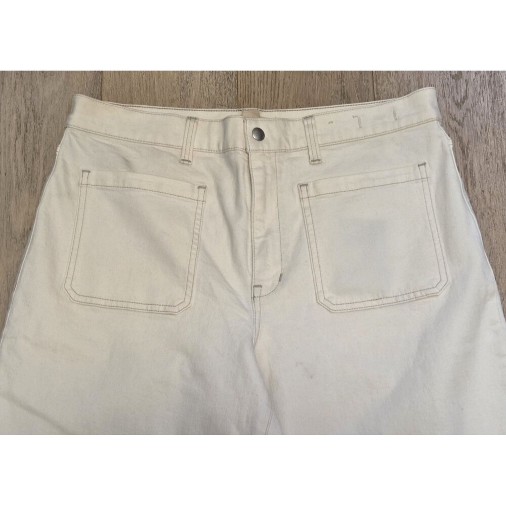 Madewell Emmett Wide Leg Jeans Patch Pocket Ivory 32 High Rise Raw Edge Hem Read - Picture 3 of 13